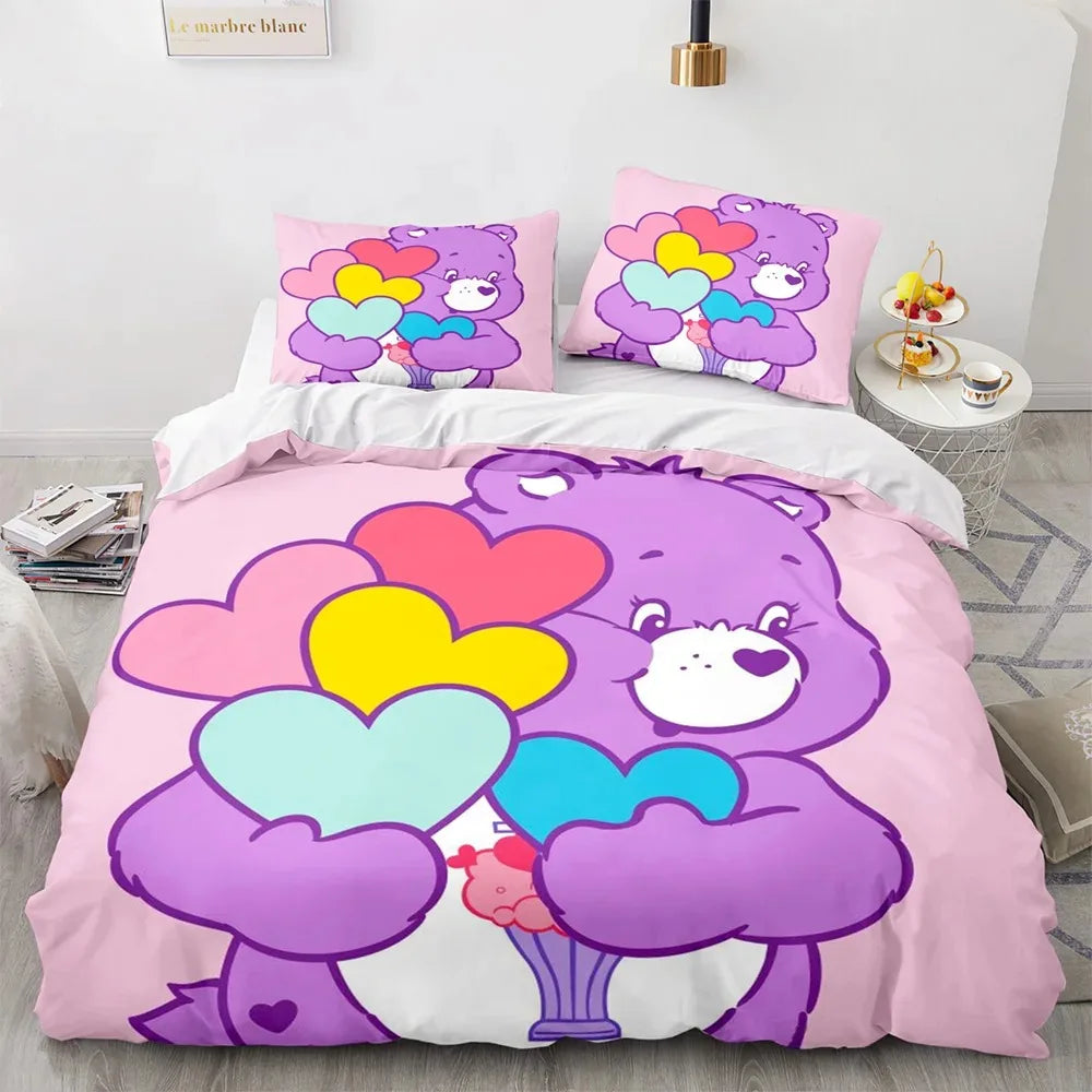 🌈 "Cloud Cuddles" Luxury Care Bears Collection Duvet Cover Set – Cartoon Anime Quilt Cover & Pillowcase Ensemble – Whimsical Kids Bedding Décor