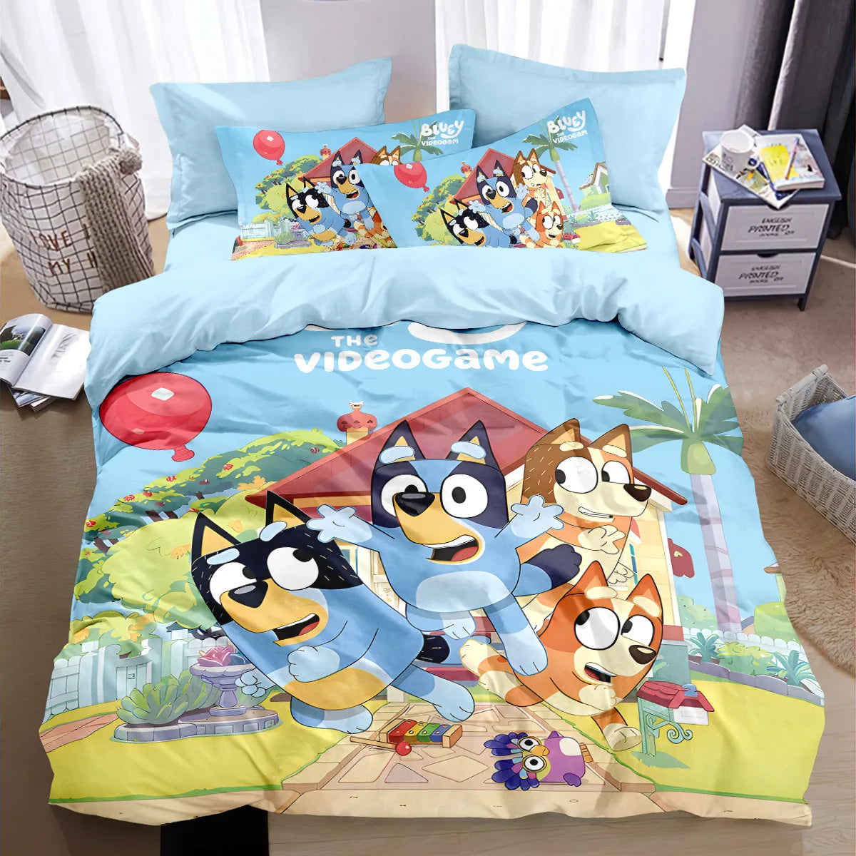 Blueys Signature Collection – Designer Duvet Cover & Pillowcase Set Featuring Bandit & Chilli | Premium Bedding for Children & Adults | Available in Single.