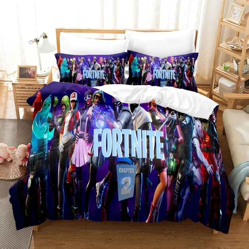 🎮 "Battle Royale Dreams" Luxury Fortnite-Inspired Bedding Set – Cartoon Pillowcase & Duvet Cover Set – Gamer Bedroom Décor – Premium Gift for Boys