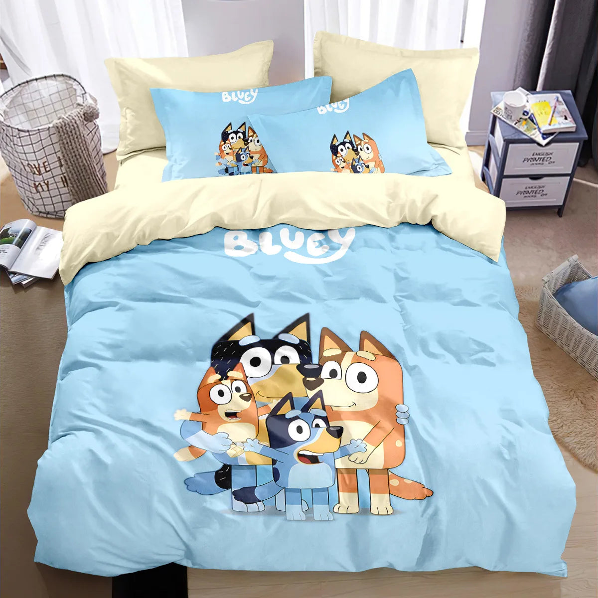 Blueys Signature Collection – Designer Duvet Cover & Pillowcase Set Featuring Bandit & Chilli | Premium Bedding for Children & Adults | Available in Single.