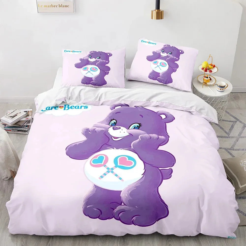 🌈 "Cloud Cuddles" Luxury Care Bears Collection Duvet Cover Set – Cartoon Anime Quilt Cover & Pillowcase Ensemble – Whimsical Kids Bedding Décor