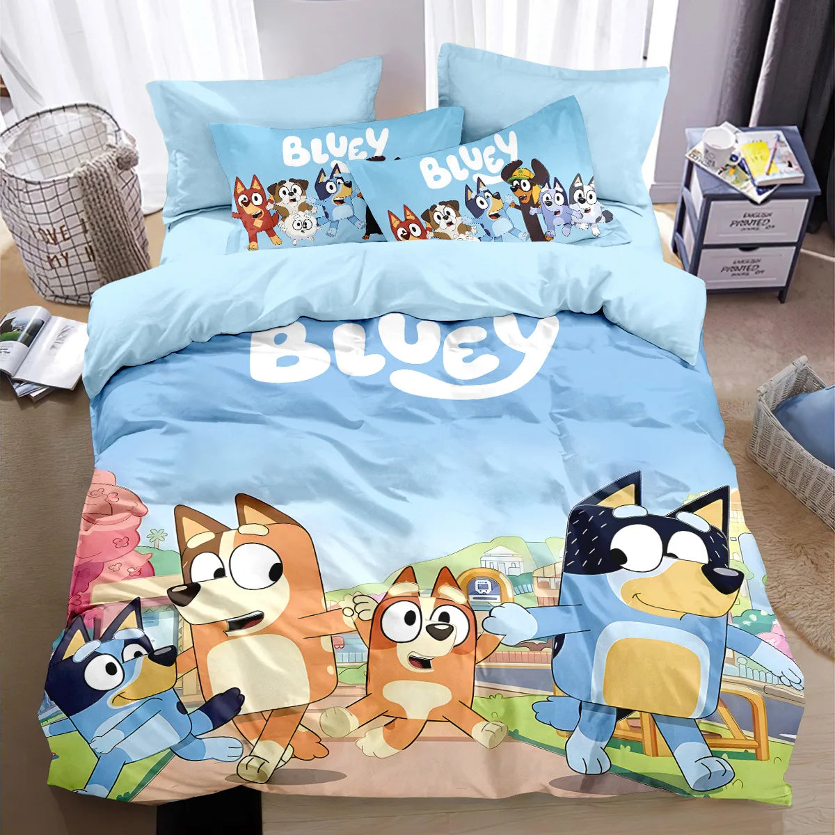Blueys Signature Collection – Designer Duvet Cover & Pillowcase Set Featuring Bandit & Chilli | Premium Bedding for Children & Adults | Available in Single.